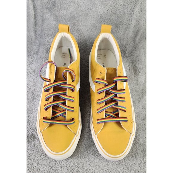 Primark Shoes Womans Size 7 Yellow Synthetic Casual Rainbow Lace Up Sneakers - Picture 7 of 8